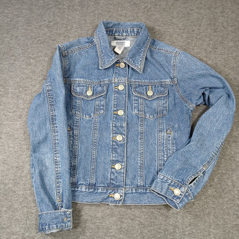 Old Navy Women's Size XS Short Dark Wash Button Up 100% Cotton Jean Jacket‎